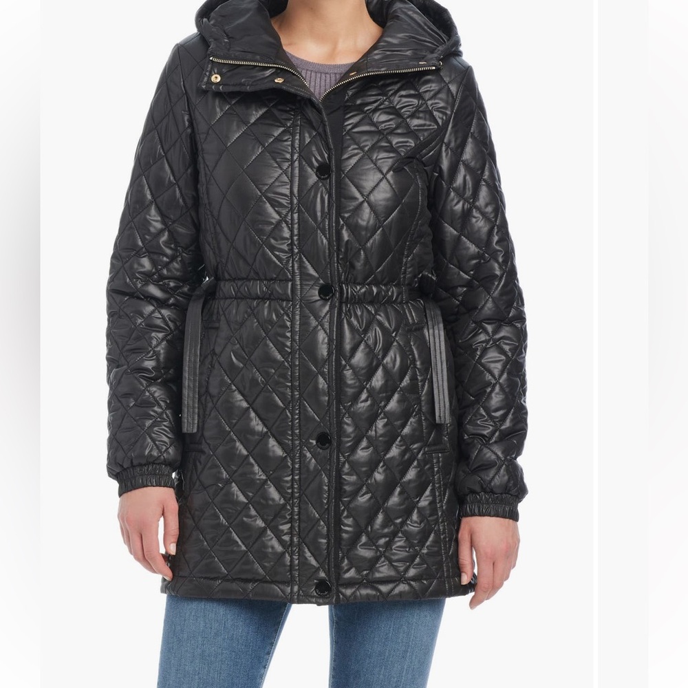 Kate Spade Black Shinny Quilted Long Zip Up Winter Jacket size S